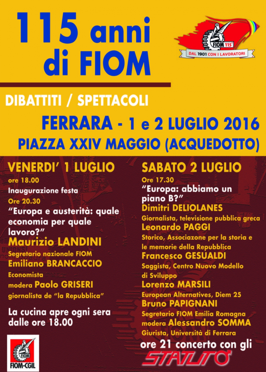 115 ANNI DI FIOM VENERDÌ 1 E SABATO 2 LUGLIO