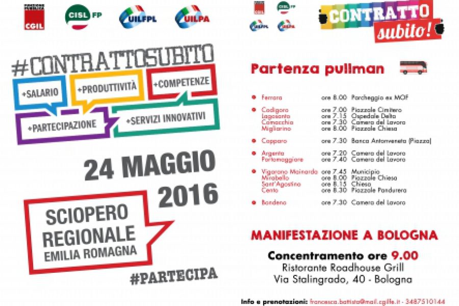 MARTEDÌ 24 MAGGIO SCIOPERO REGIONALE A BOLOGNA DEL PUBBLICO IMPIEGO