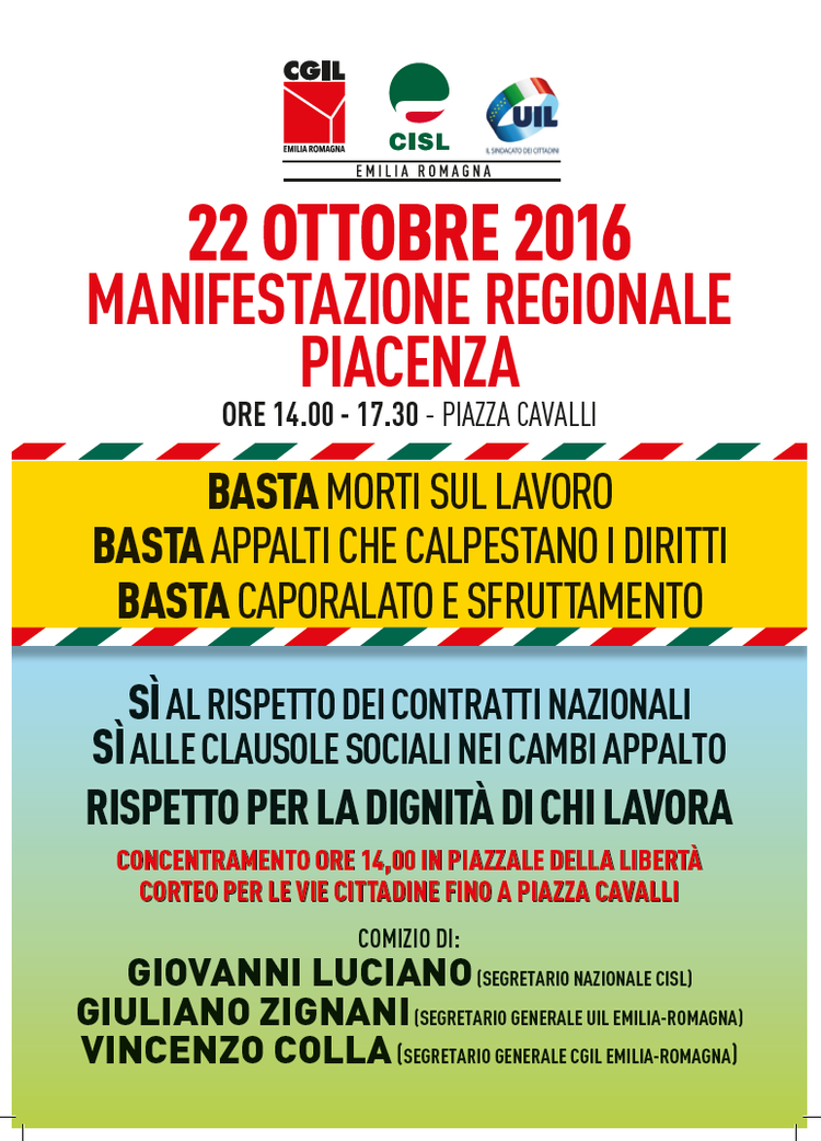 Manifestazione regionale per la dignità del lavoro