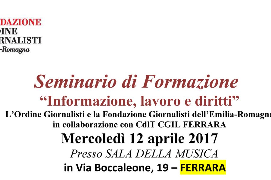 Informazione, lavoro e diritti. Seminario di formazione mercoledì 12 aprile