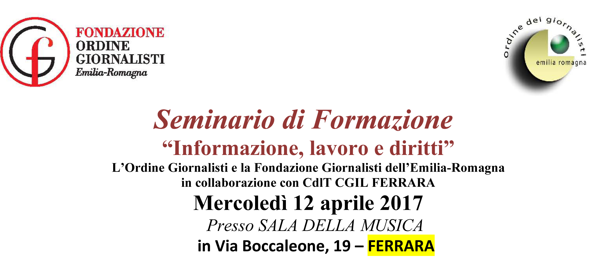 Informazione, lavoro e diritti. Seminario di formazione mercoledì 12 aprile