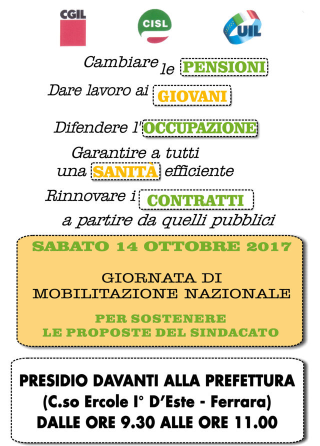 Presidio davanti alla Prefettura di Ferrara sabato 14 ottobre ore 9.30