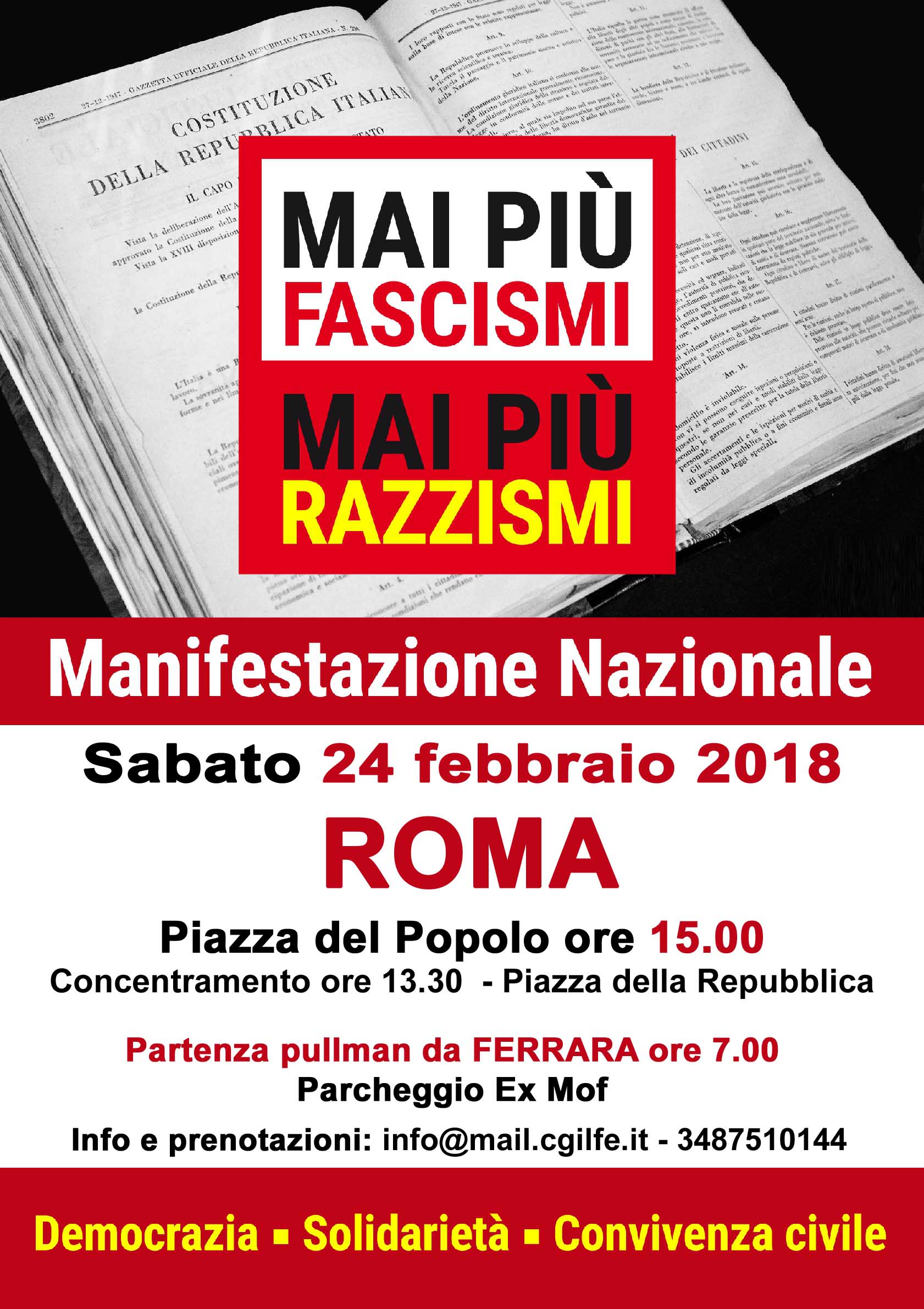 MAI PIU’ FASCISMI: manifestazione nazionale sabato 24 febbraio a Roma