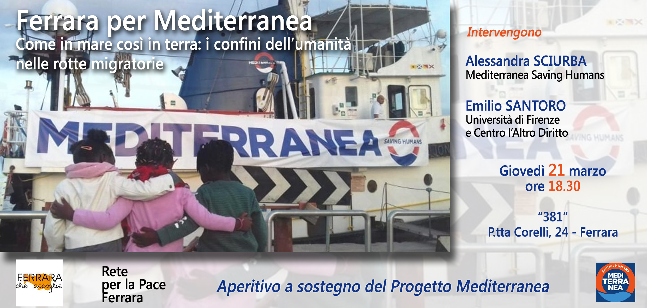 Ferrara per Mediterranea: giovedì 21 marzo alle ore 18.30