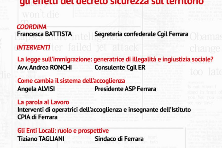 Oltre la propaganda. Iniziativa pubblica Cgil Ferrara sabato 13 aprile ore 10