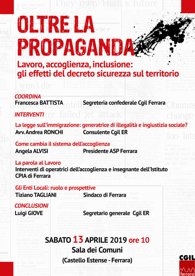 Oltre la propaganda. Iniziativa pubblica Cgil Ferrara sabato 13 aprile ore 10