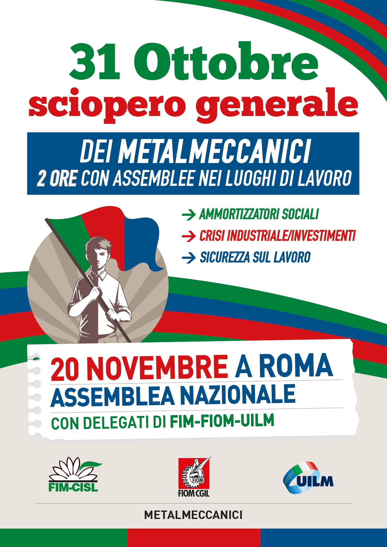 Giovedì 31 ottobre sciopero delle lavoratrici e dei lavoratori metalmeccanici