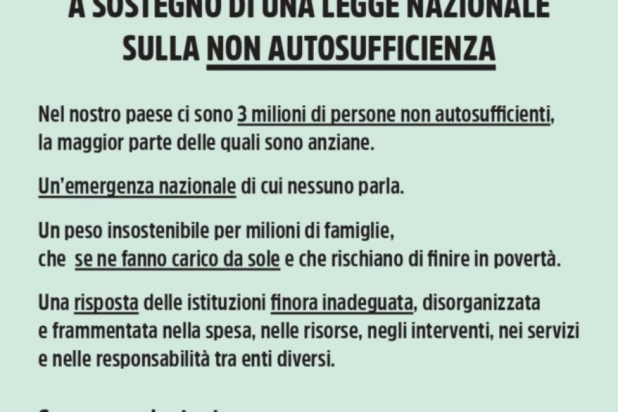 Raccolta firme a sostegno di una legge nazionale per la non autosufficienza