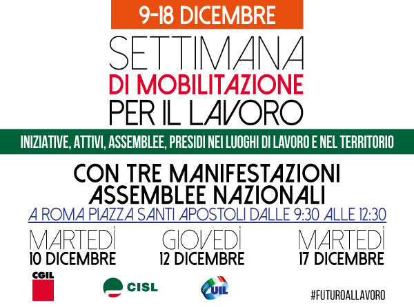 Settimana di mobilitazione del lavoro: 10, 12 e 17 dicembre