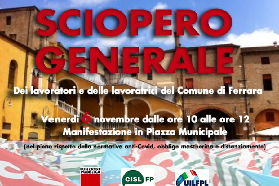 Venerdì 6 novembre in Piazza Municipale sciopero generale dei dipendenti del Comune di Ferrara
