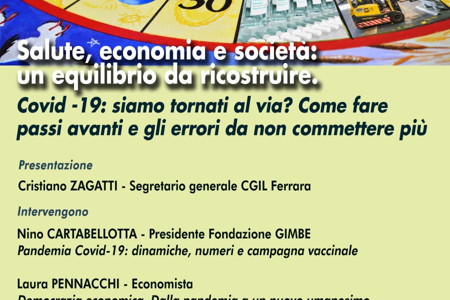 Iniziativa pubblica on line mercoledì 31 marzo ore 17 “Salute, economia e società: un equilibrio da ricostruire”