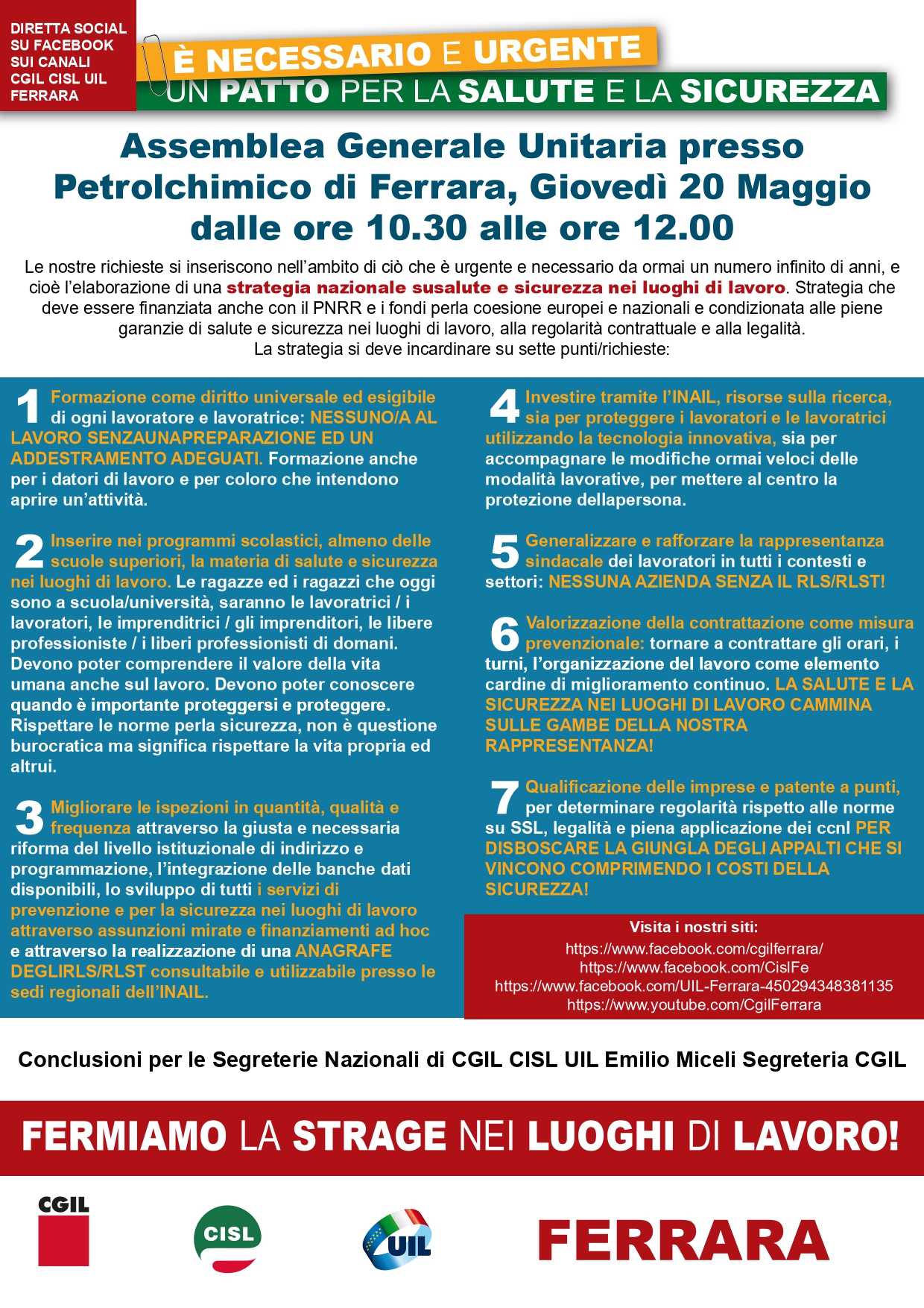 Fermiamo la strage nei luoghi di lavoro. Giovedì 20 maggio assemblea a Ferrara