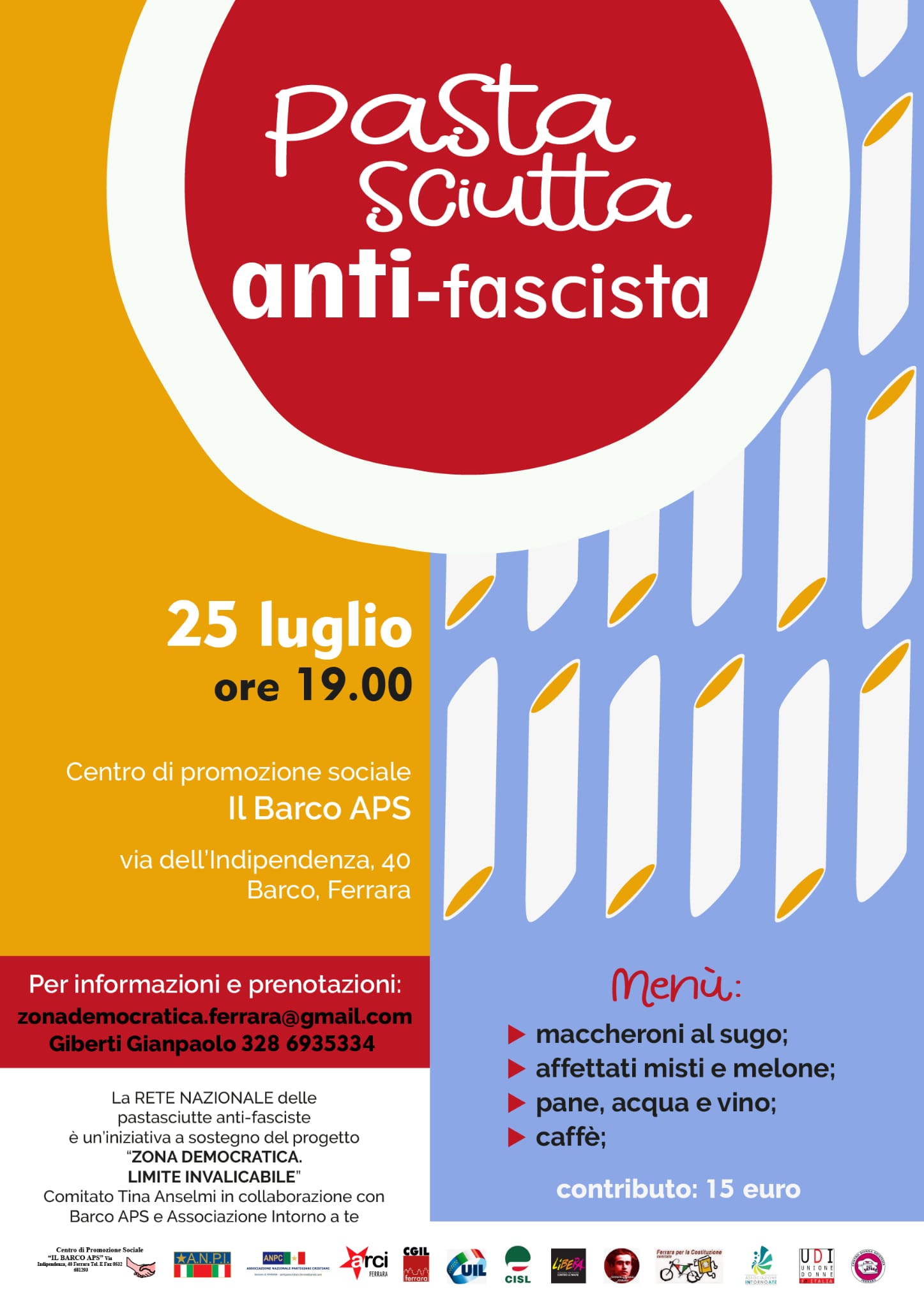 A Barco domenica 25 luglio c’è la “Pastasciutta anti-fascista”