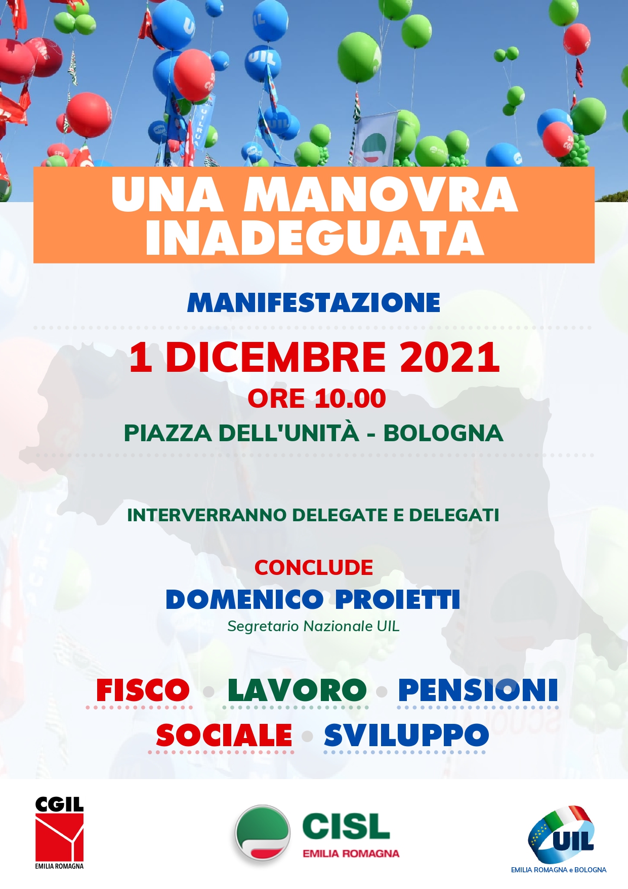 Una manovra inadeguata. Manifestazione Cgil, Cisl, Uil mercoledì 1 dicembre