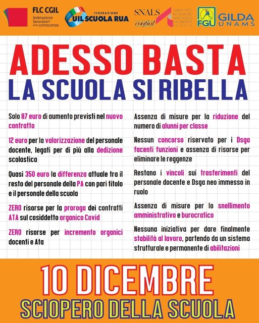 10 dicembre sciopero della scuola
