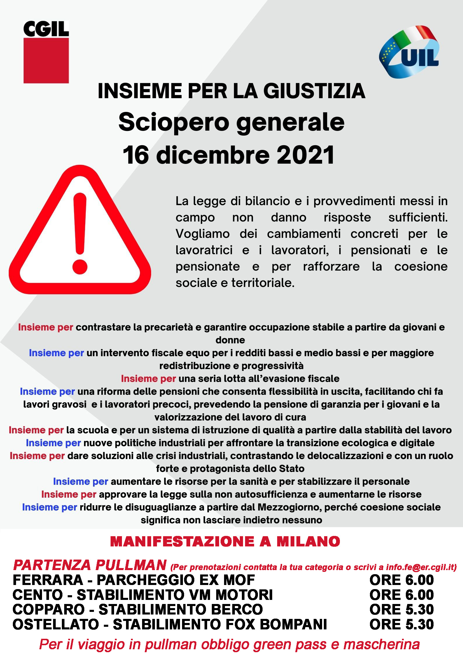 Sciopero generale giovedì 16 dicembre