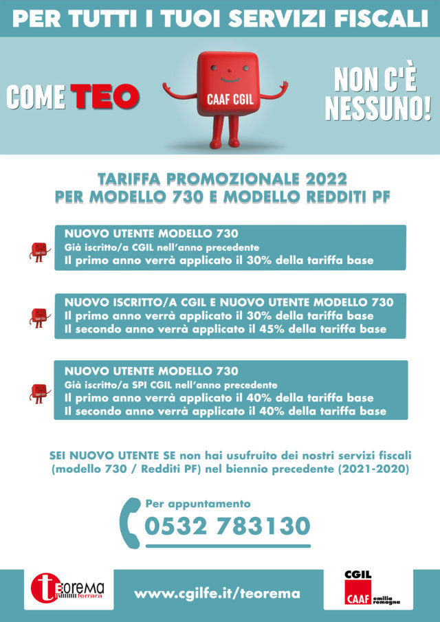 Tariffa promozionale 2022 per Modello 730 e Modello Redditi PF