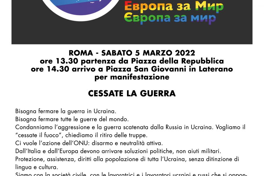 Europe for Peace sabato 5 marzo a Roma: pullman da Ferrara
