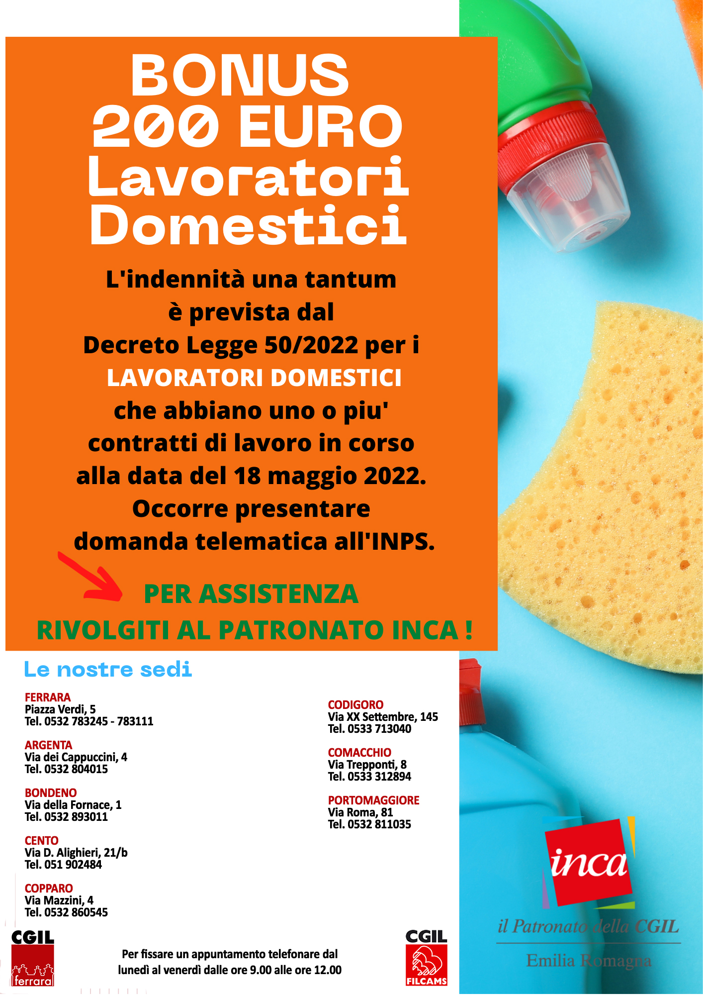 Bonus 200 euro lavoratori domestici: rivolgiti al Patronato Inca Cgil