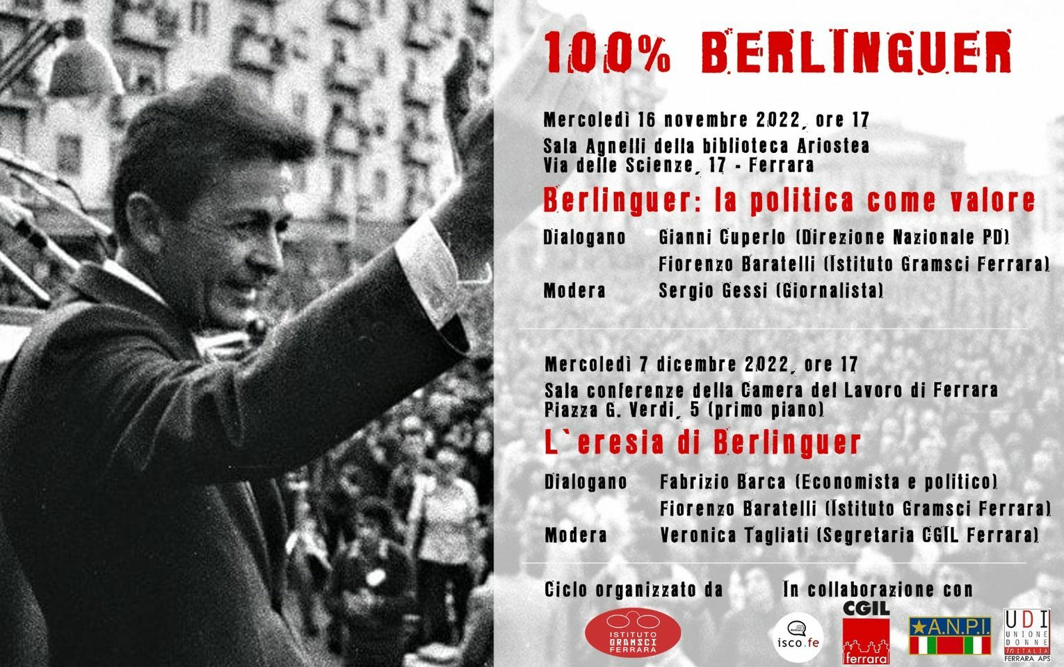 “L’eresia di Berlinguer” incontro in Cgil Ferrara mercoledì 7 dicembre