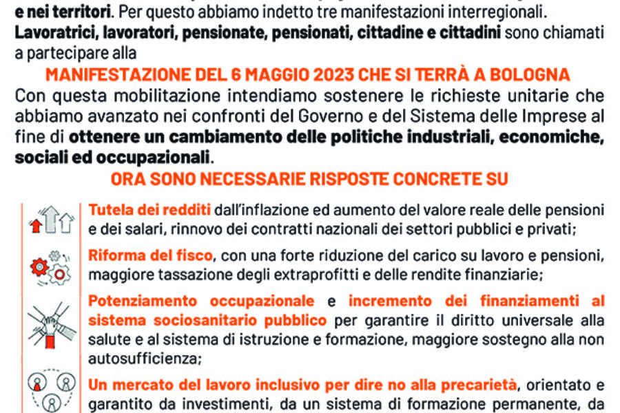 6 maggio manifestazione interregionale a Bologna per il lavoro e i diritti