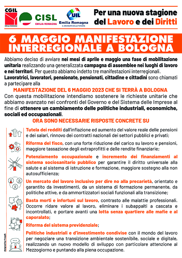 6 maggio manifestazione interregionale a Bologna per il lavoro e i diritti