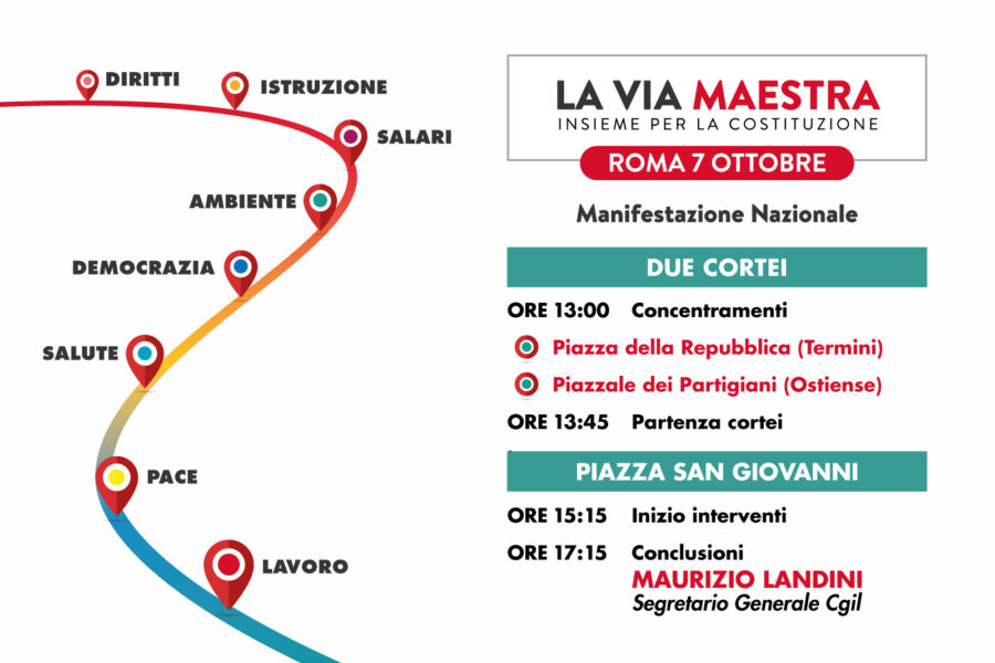 La via maestra: manifestazione nazionale a Roma sabato 7 ottobre