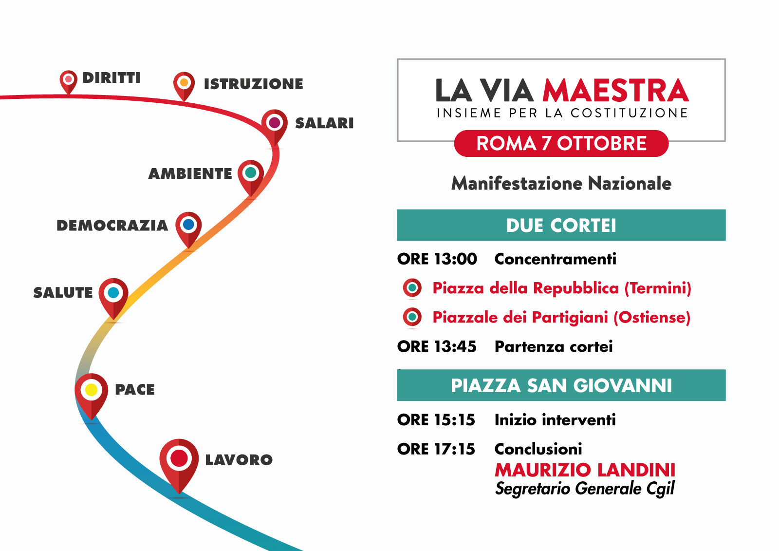 La via maestra: manifestazione nazionale a Roma sabato 7 ottobre