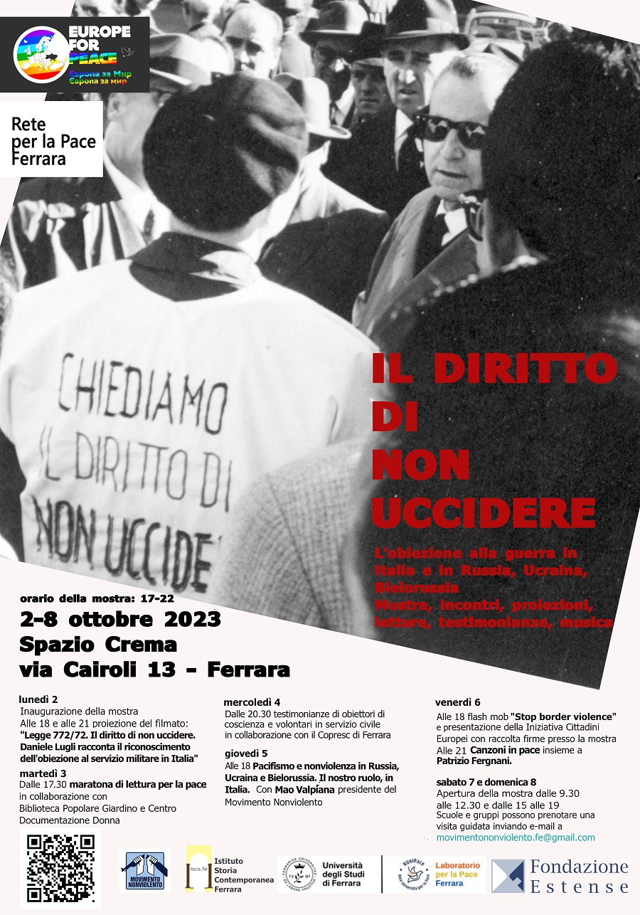 Il diritto di non uccidere. Dal 2 all’8 ottobre uno spazio a Ferrara sull’obiezione alla guerra