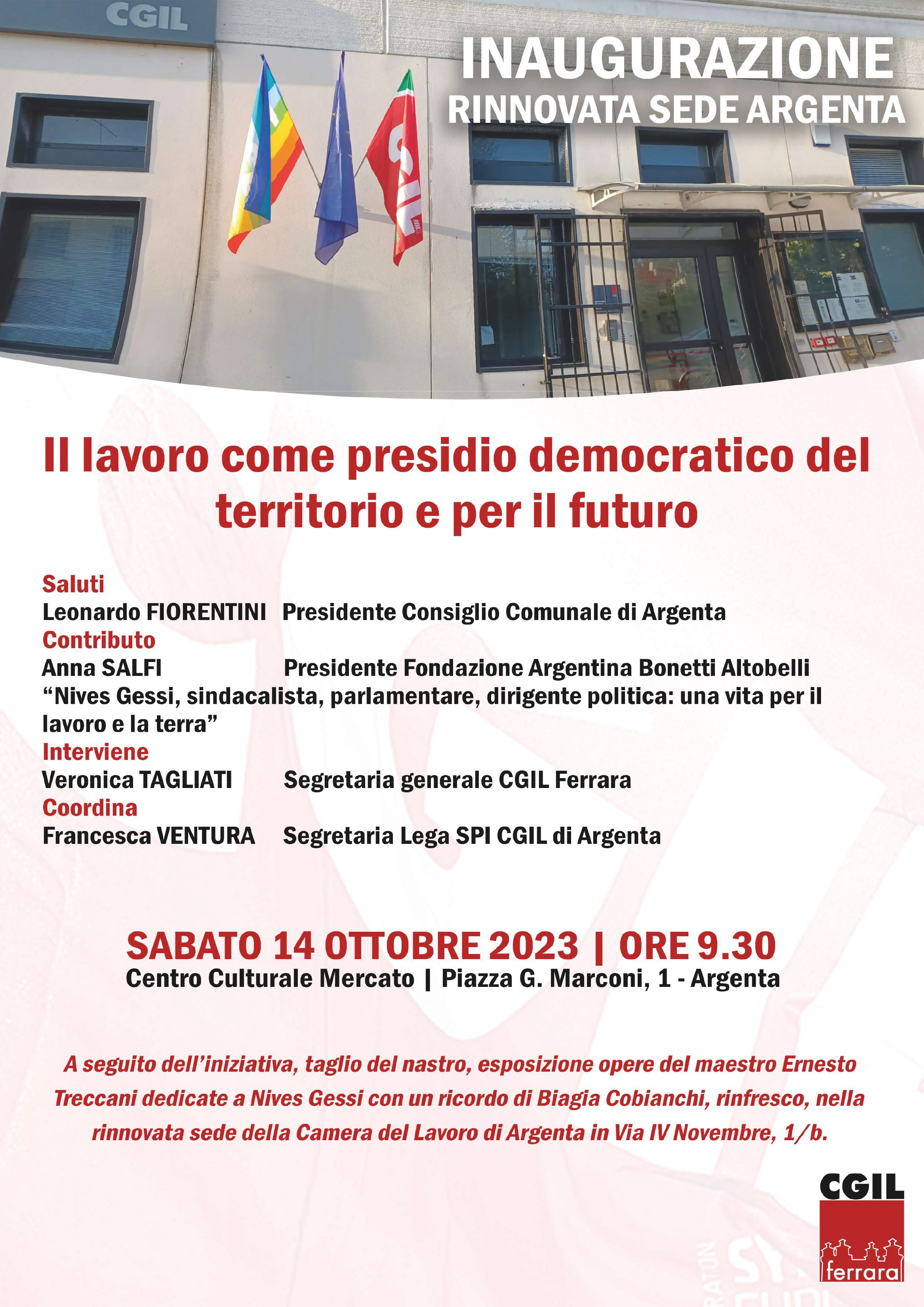 Inaugurazione rinnovata Camera del Lavoro di Argenta sabato 14 ottobre