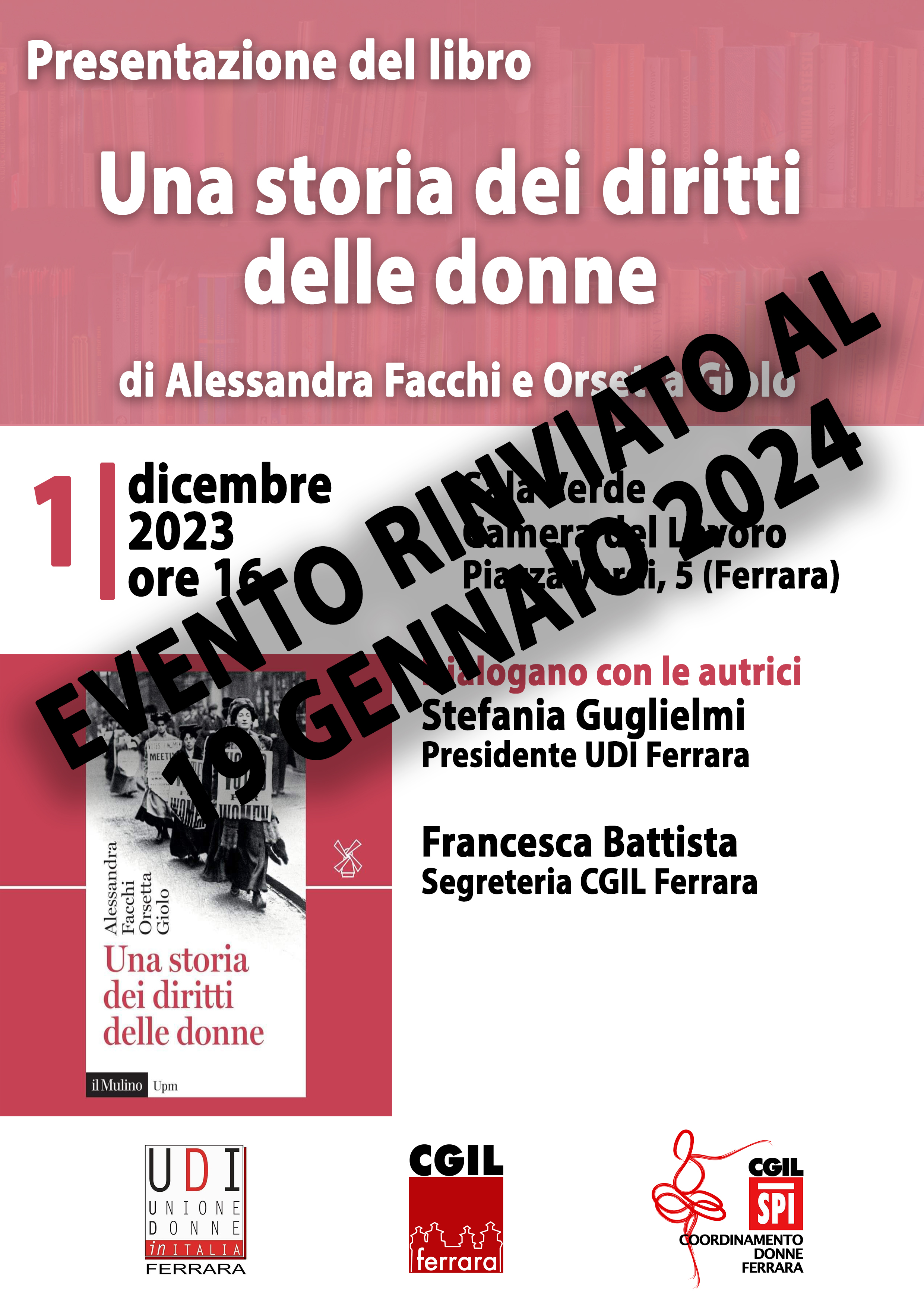 “Una storia dei diritti delle donne”: evento rinviato al 19 gennaio 2024