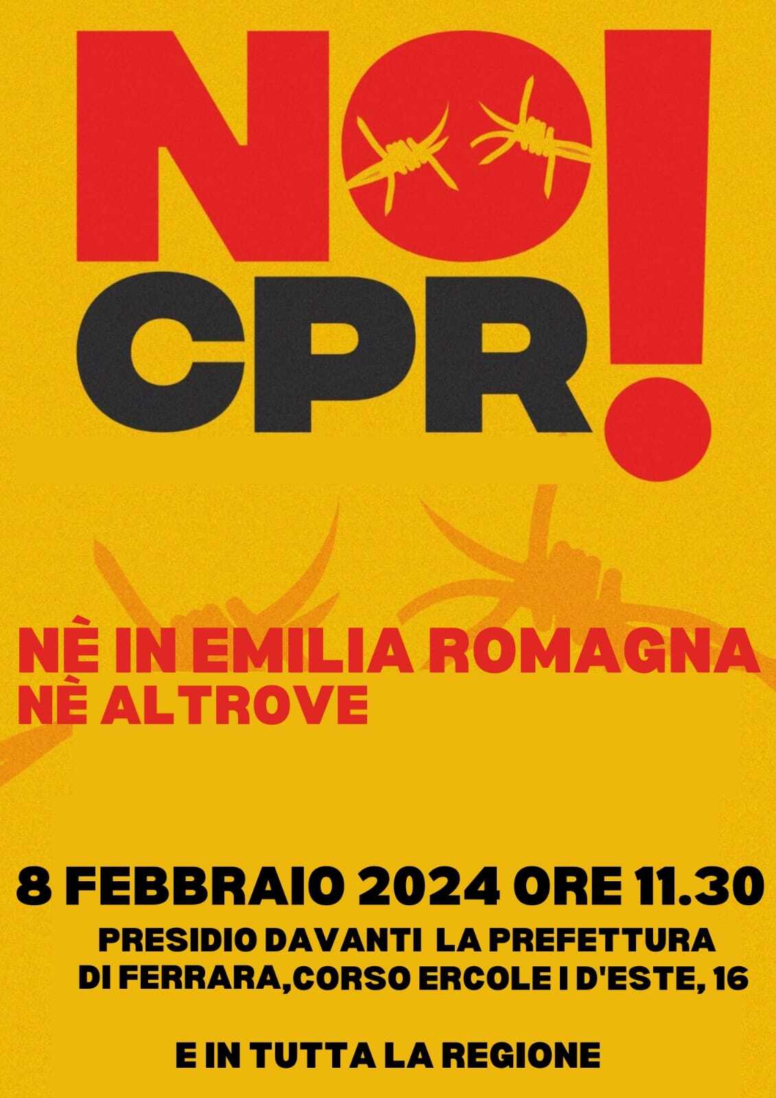 NO CPR: presidio davanti alla Prefettura di Ferrara giovedì 8 febbraio ore 11.30