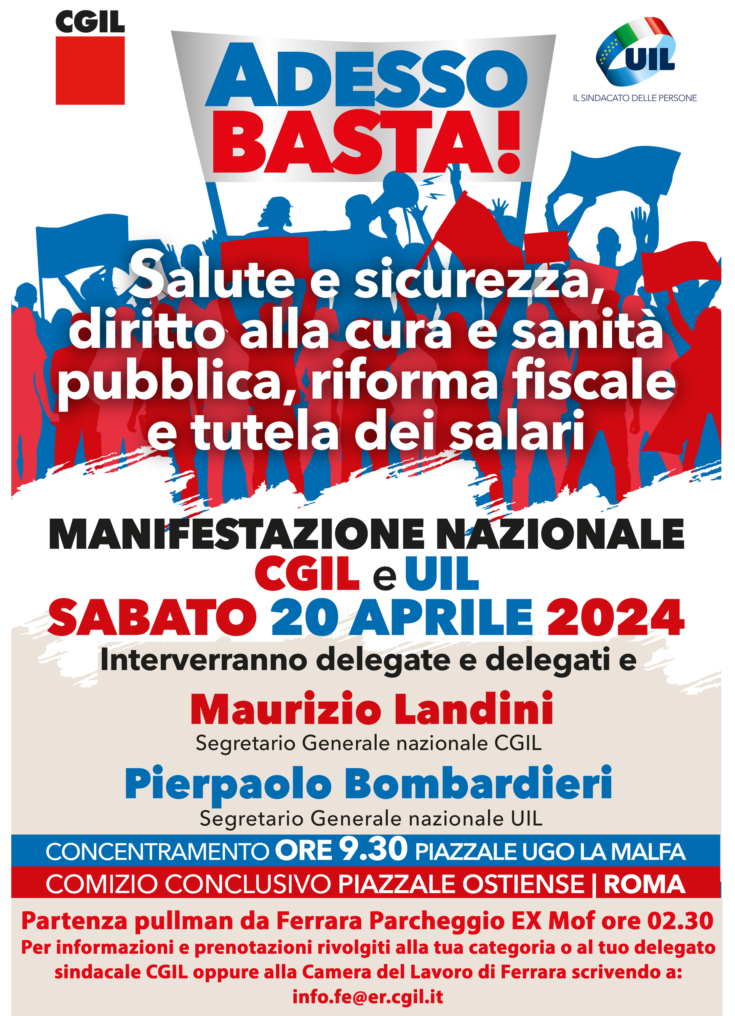 Manifestazione nazionale Cgil e Uil ADESSO BASTA! sabato 20 aprile