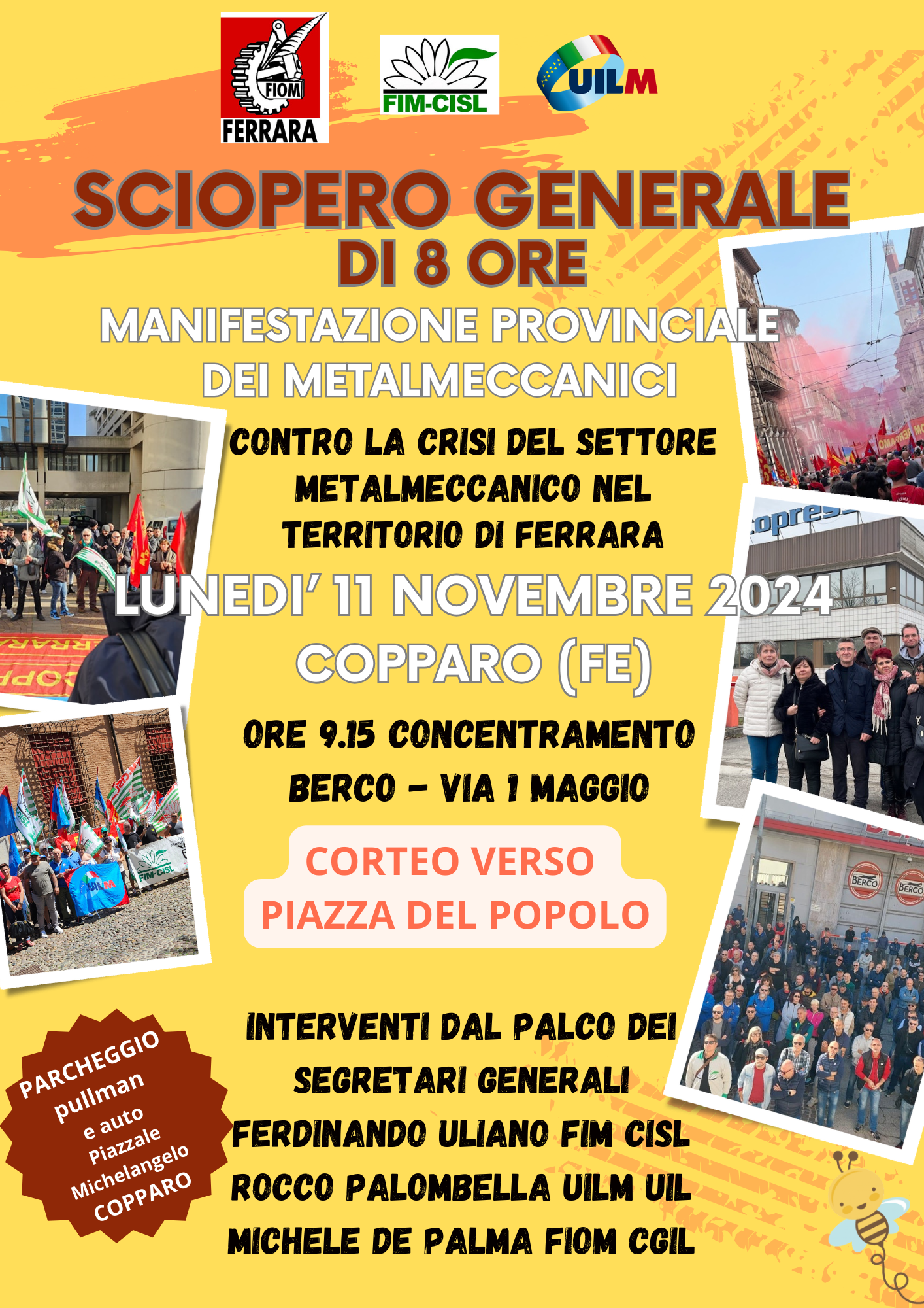 Sciopero generale provinciale del settore metalmeccanica lunedì 11 novembre a Copparo