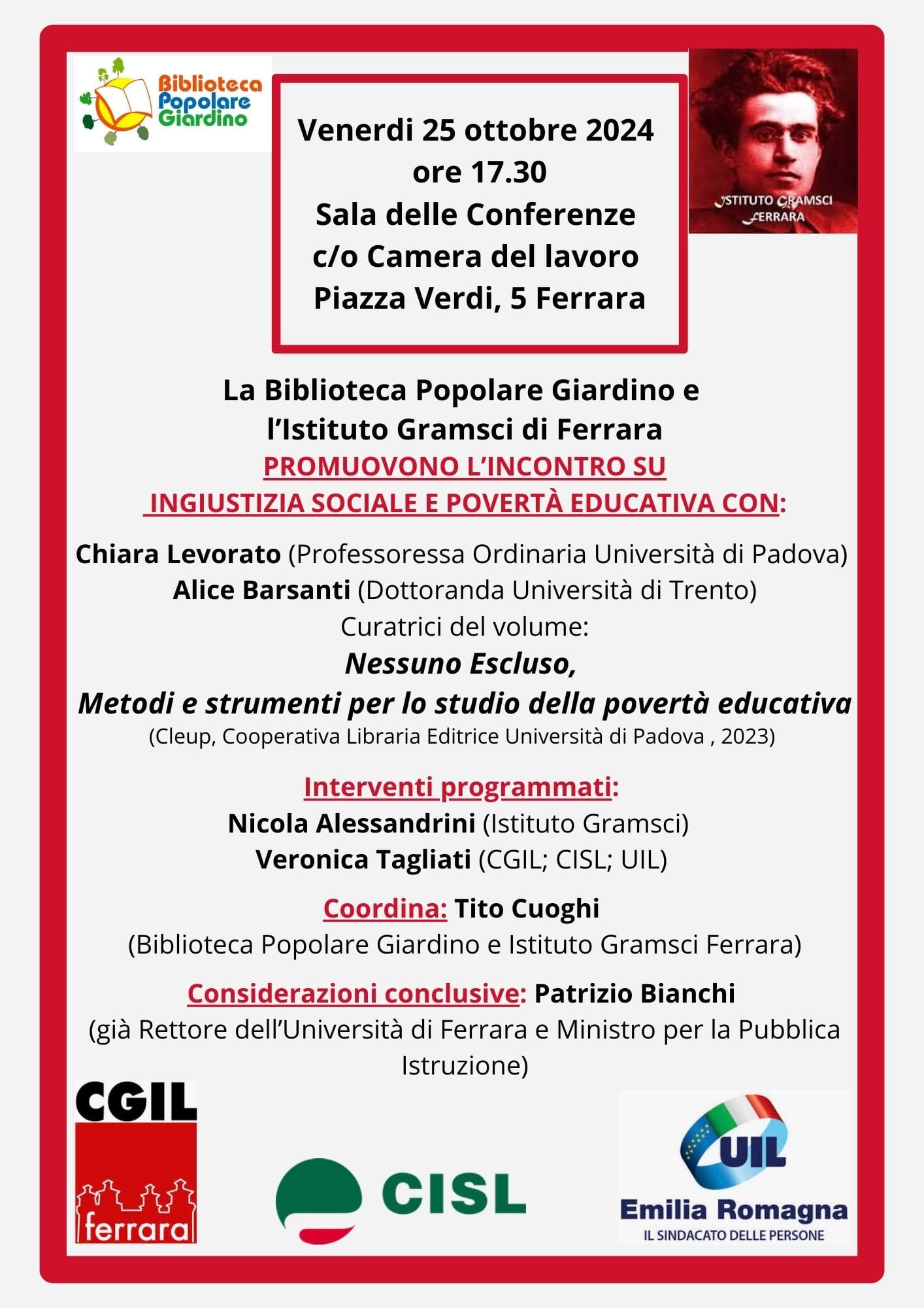 Ingiustizia sociale e povertà educativa: incontro in Cgil venerdì 25 ottobre