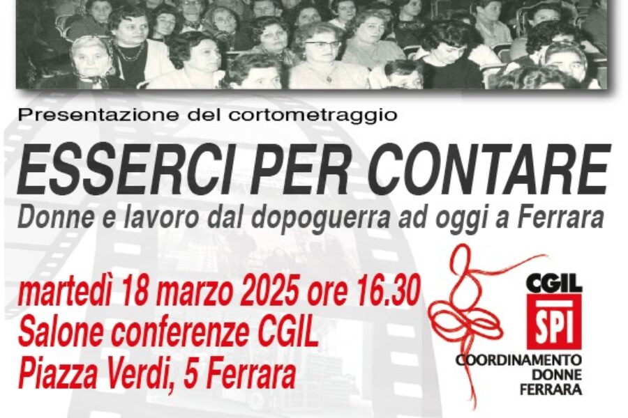 Cortometraggio “Esserci per contare”: presentazione e incontro con Livia Turco martedì 18 marzo