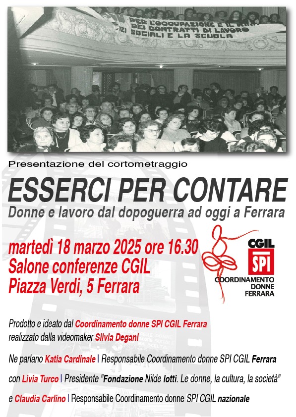 Cortometraggio “Esserci per contare”: presentazione e incontro con Livia Turco martedì 18 marzo