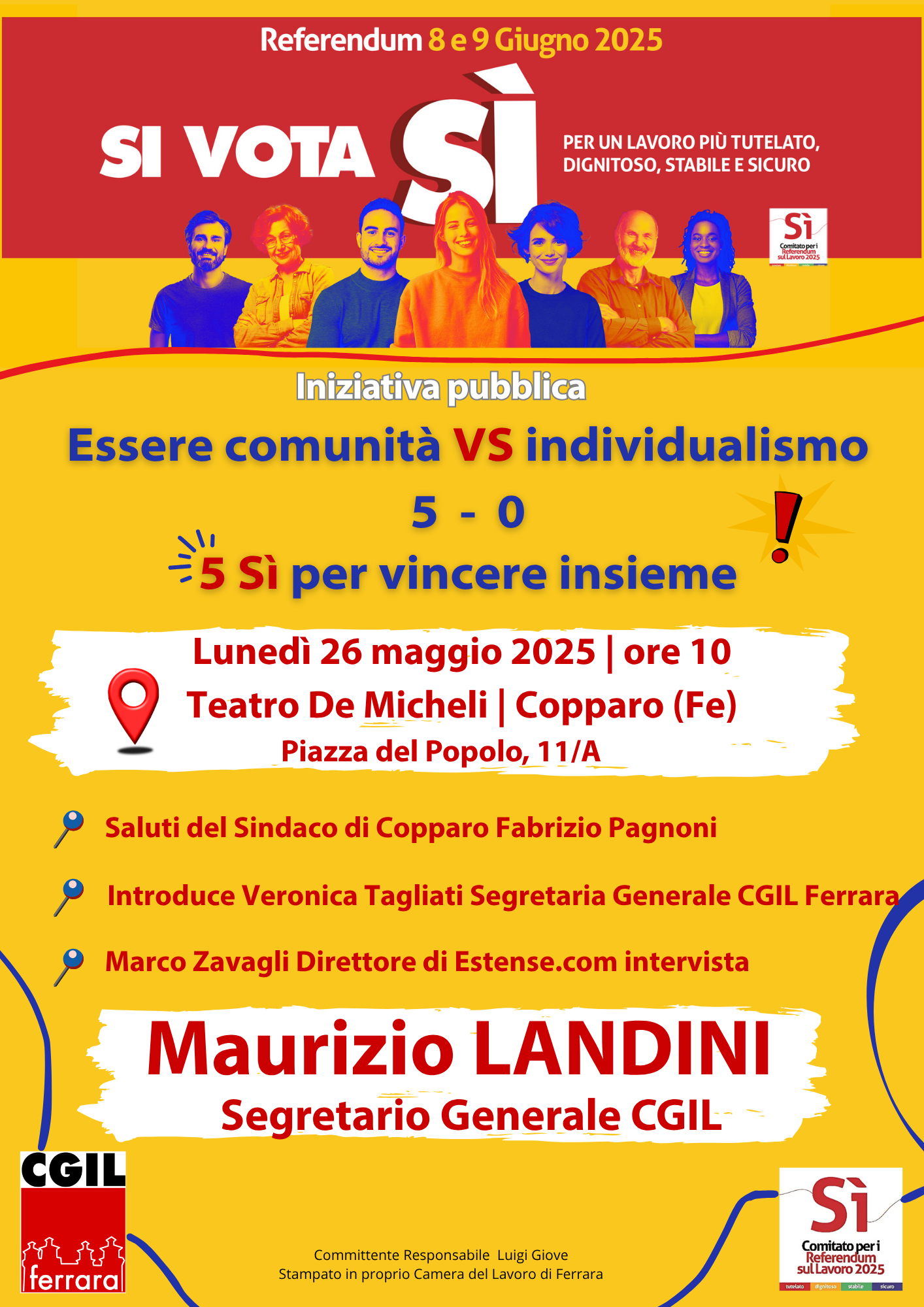 Referendum 2025: Maurizio Landini a Copparo lunedì 26 maggio