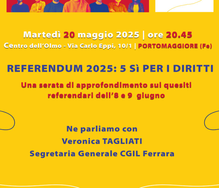 Referendum 2025: iniziativa pubblica a Portomaggiore martedì 20 maggio ore 20.45