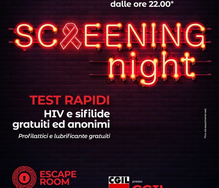SCREENING NIGHT: mercoledì 7 maggio test rapidi HIV e sifilide gratuiti e anonimi