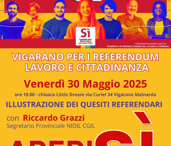 APERESI’ A VIGARANO: appuntamento venerdì 30 maggio e venerdì 6 giugno per i referendum 2025