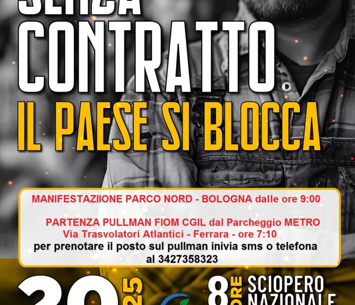 Venerdì 20 giugno sciopero con manifestazione per il rinnovo del contratto dei metalmeccanici