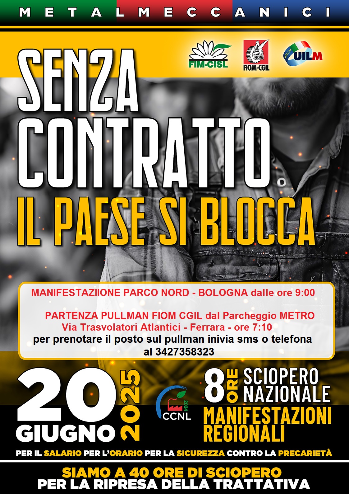 Venerdì 20 giugno sciopero con manifestazione per il rinnovo del contratto dei metalmeccanici