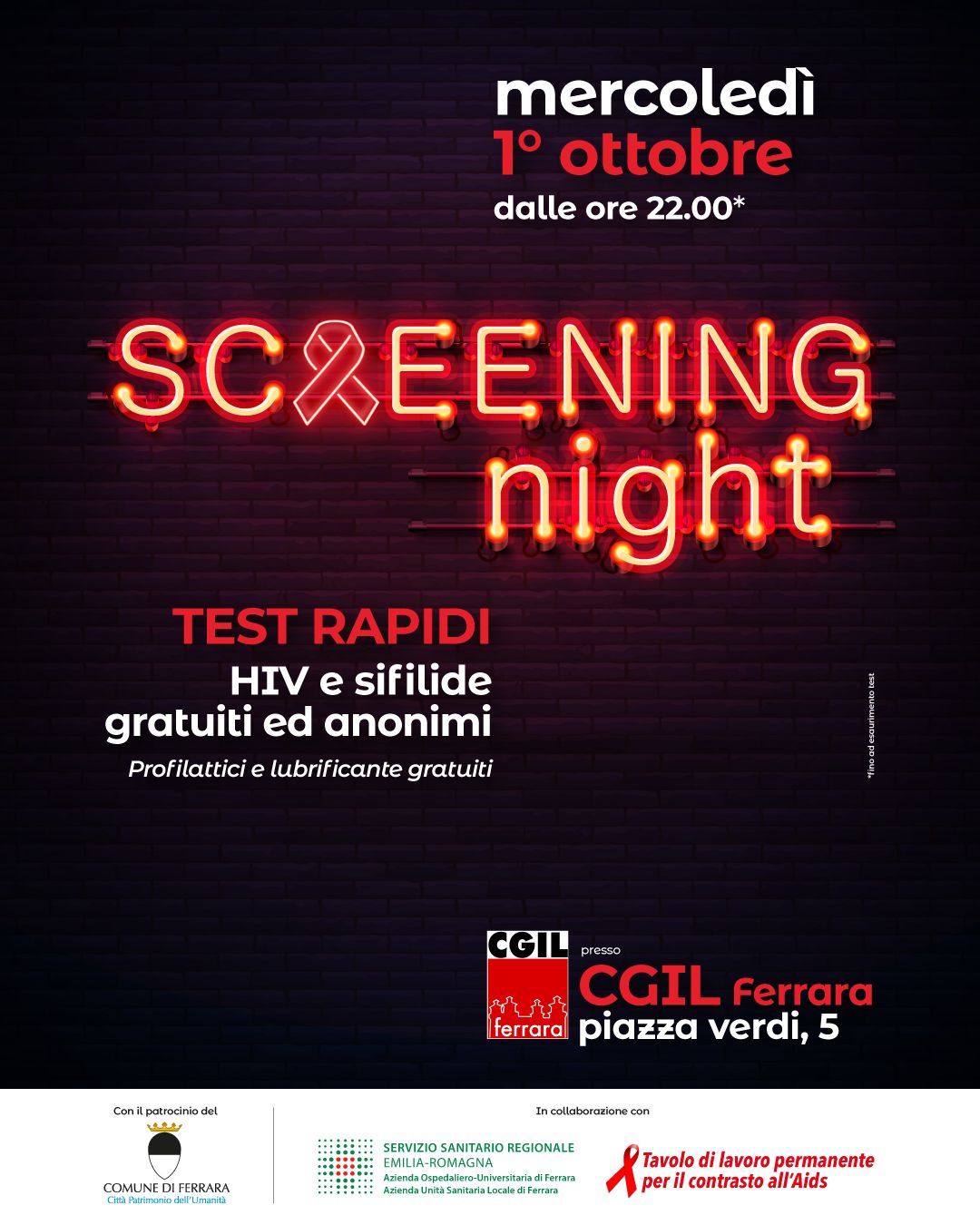 Screening night mercoledì 1 ottobre