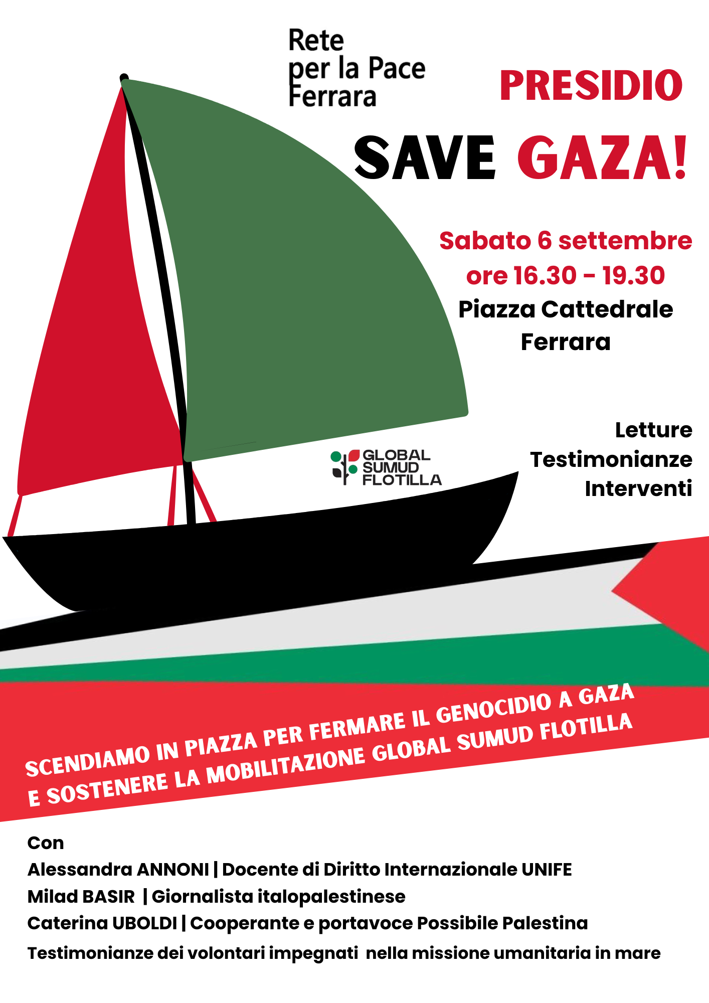 SAVE GAZA! Sabato 6 settembre presidio a Ferrara
