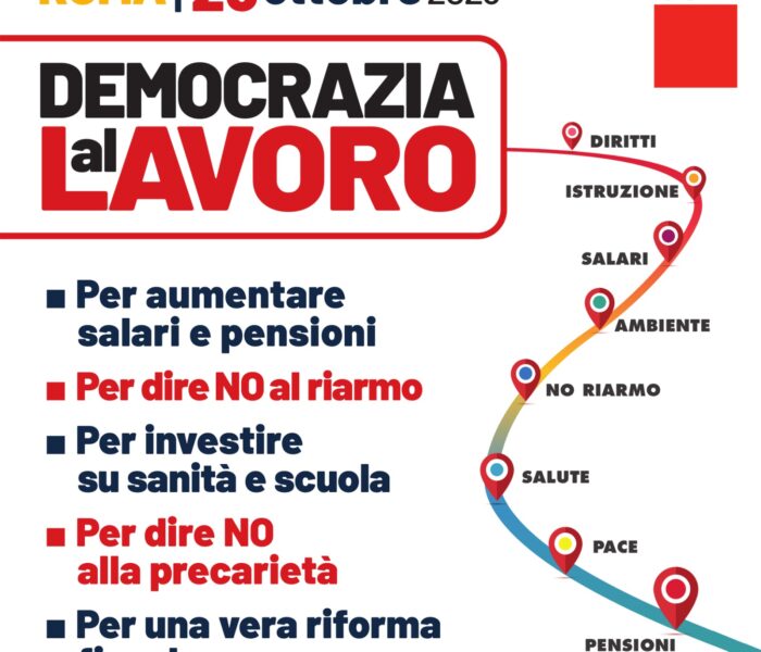 Democrazia al Lavoro: Cgil, 25 ottobre manifestazione nazionale a Roma