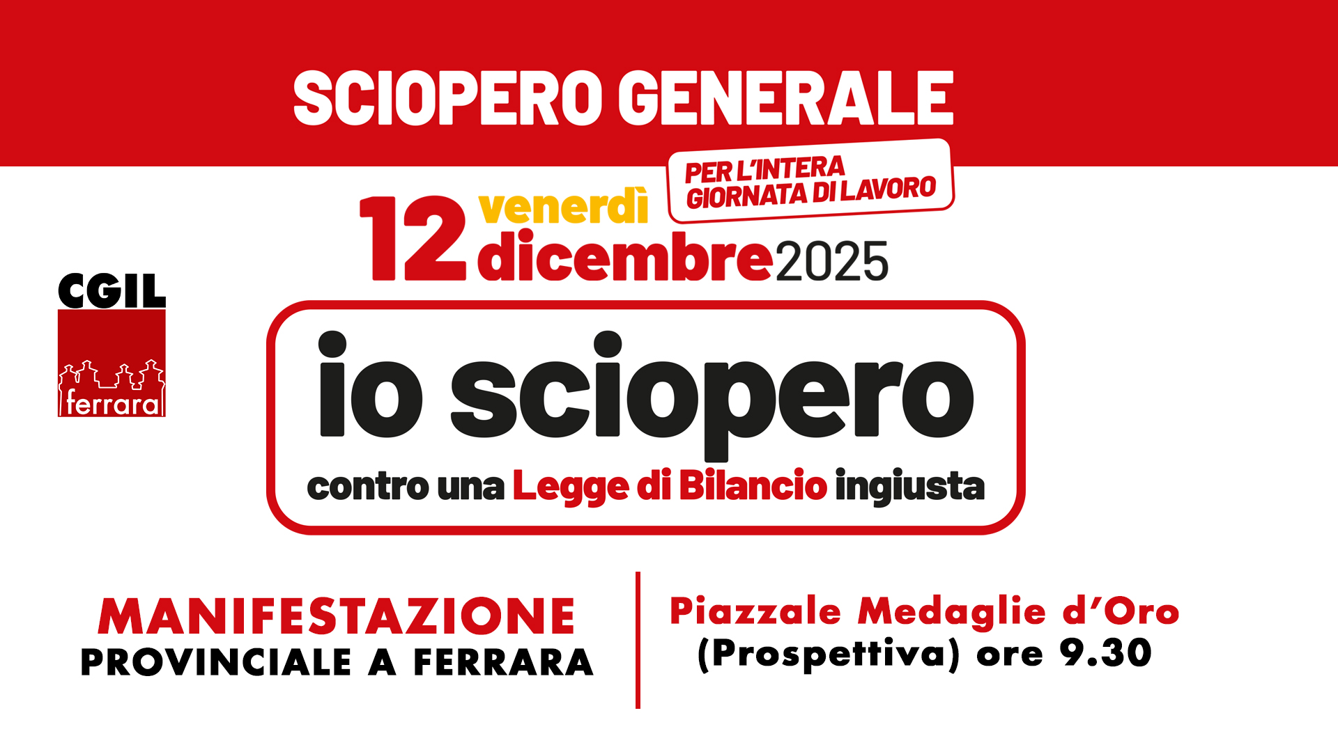Sciopero generale con manifestazione a Ferrara venerdì 12 dicembre