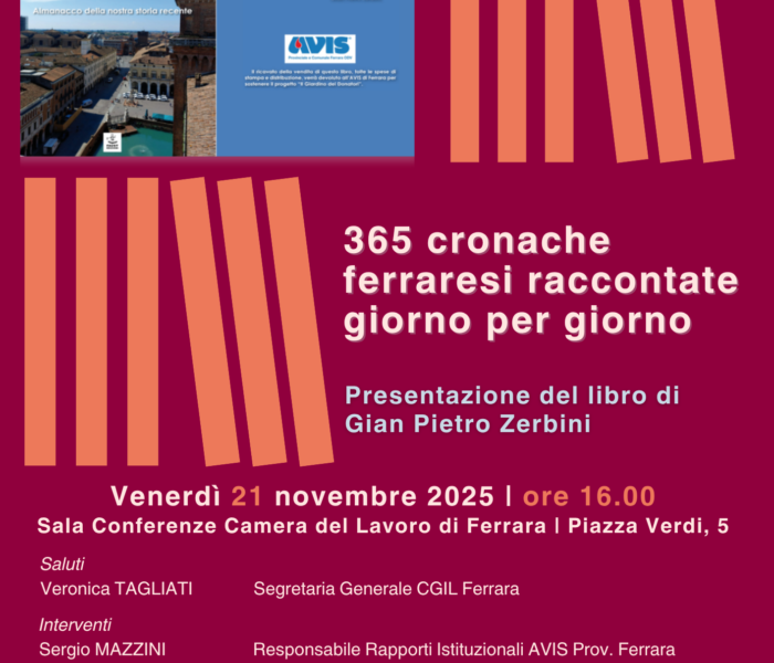 AVIS e CGIL Ferrara: venerdì 21 novembre ore 16, presentazione del libro di Gian Pietro Zerbini