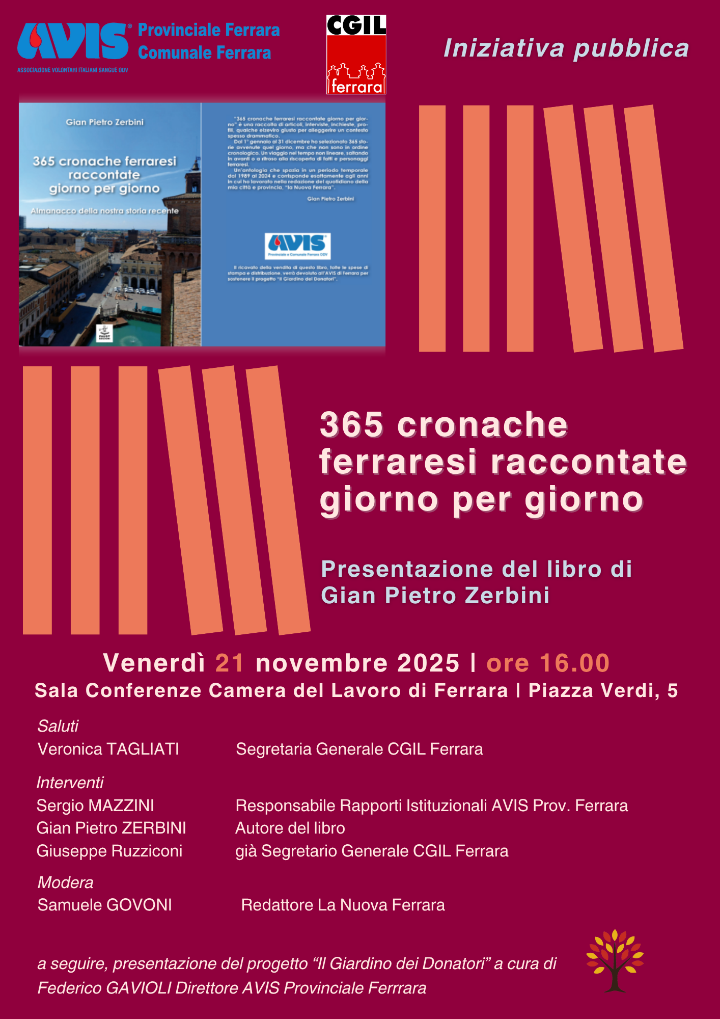 AVIS e CGIL Ferrara: venerdì 21 novembre ore 16, presentazione del libro di Gian Pietro Zerbini