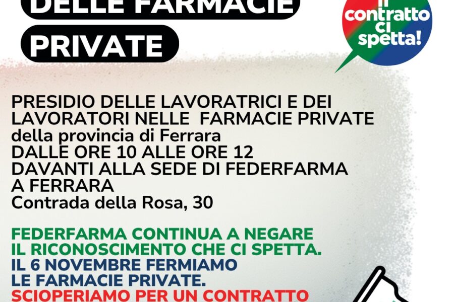 Sciopero delle Farmacie private giovedì 6 novembre con presidio a Ferrara